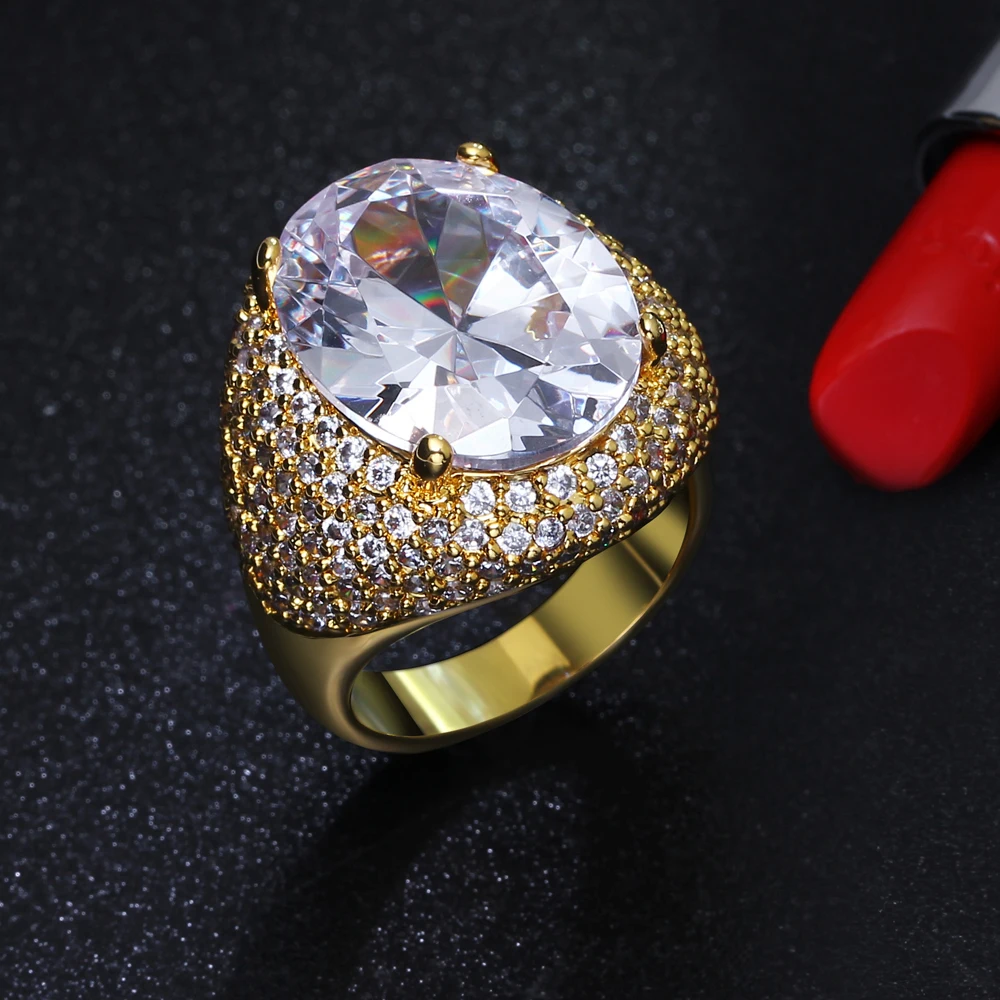 

YLMyself Large Oval Stone Ring, Gold-Color, Big Cubic Zirconia, Luxury Jewelry for Women, High-Quality, Factory Wholesale