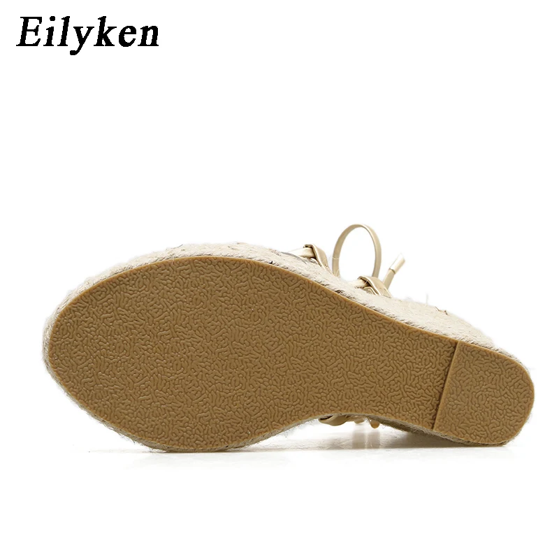 Eilyken Champagne Gold Wedges Sandals Women Lace-Up Peep Toe Summer High Heels Elegant Ankle Strap Shoes Large Size 42