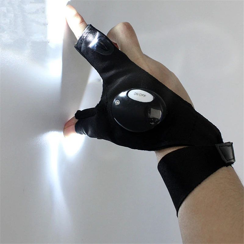 Fingerless Outdoor LED Glove With Flashlight Torch Cover Rescue Survival Tool Camping  Working Repairing Night Fishing Glove