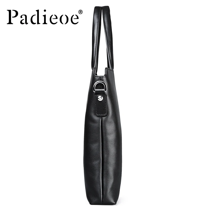 Padieoe New Designer Brand Genuine Cow Leather Men\'s Briefcase Fashion Solid Color Mens Shoulder Bag Business Laptop Bag