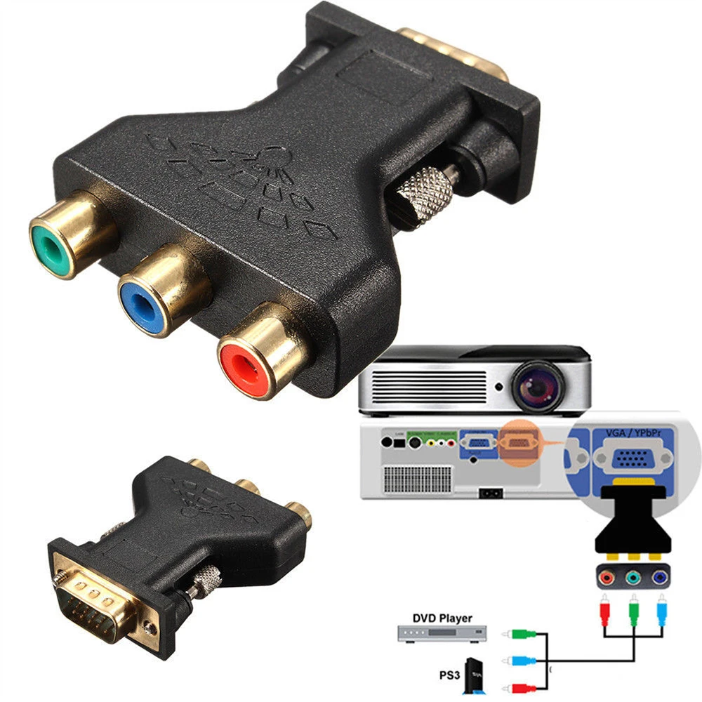 VGA to RCA Connecter Converter Male VGA to 3 RCA RGB Video Female To HD 15-Pin VGA Style Component Video Jack Adapter Plug