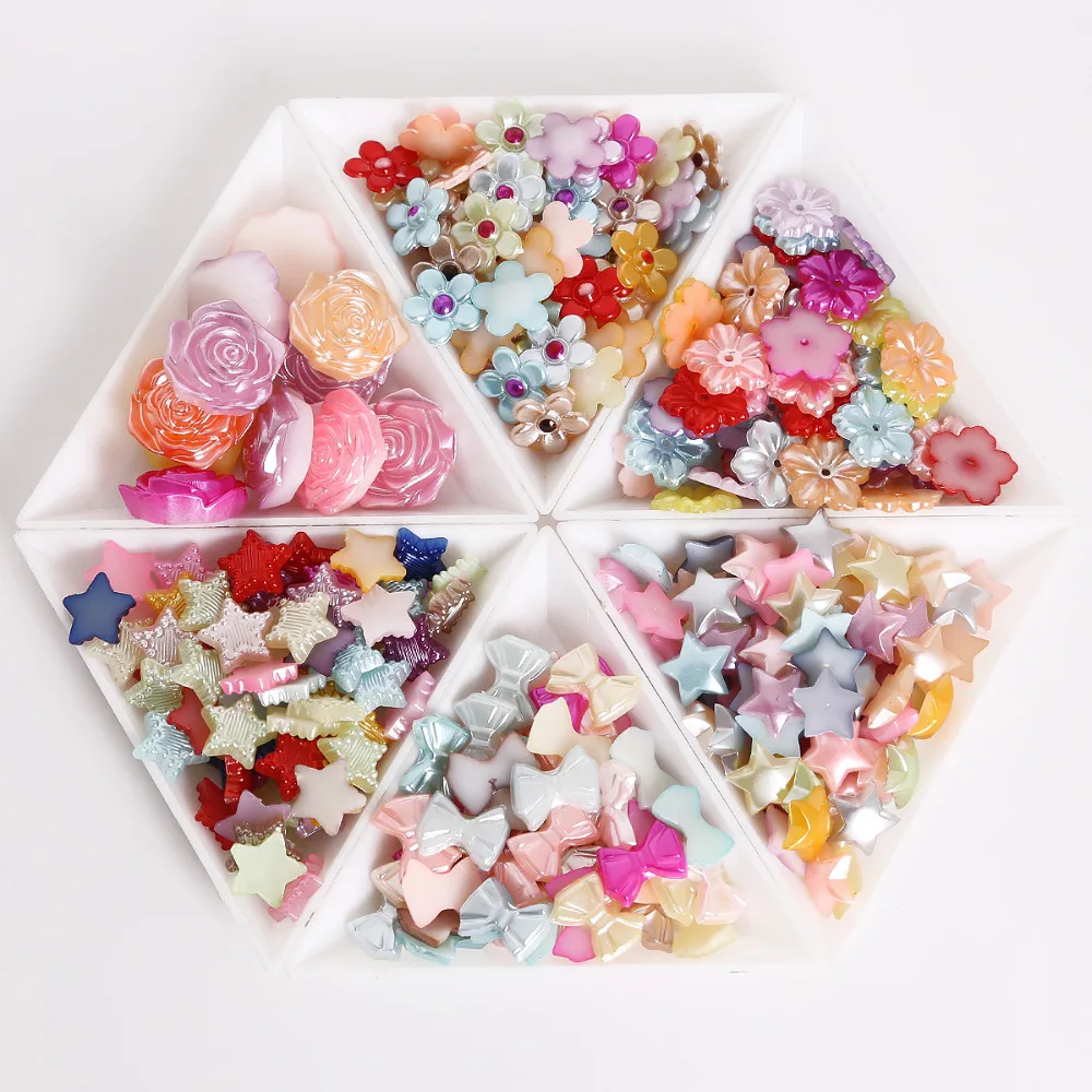 20-200Pcs Random Mixed Star Bow Rose Flower Half Round Flatback Plastic ABS Imitation Pearl Beads For DIY Craft Jewelry Making