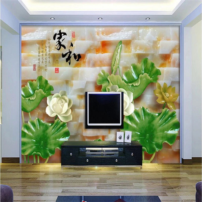 

beibehang carved jade lotus Custom Modern Wall Paper Background Art Wall Covering Decor Living Room Mural Wallpaper roll wall