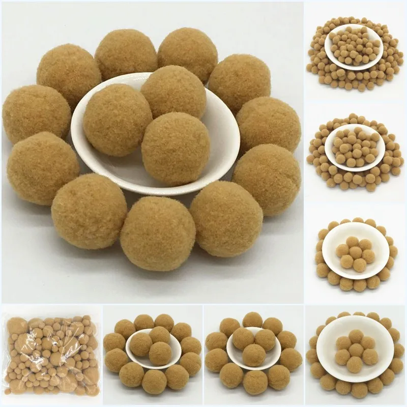 Khaki Pompoms 8/10/15/20/25/30mm Fur Plush Ball Craft DIY Soft Pompon Wedding Home Garment Sewing on Cloth Accessories 20g