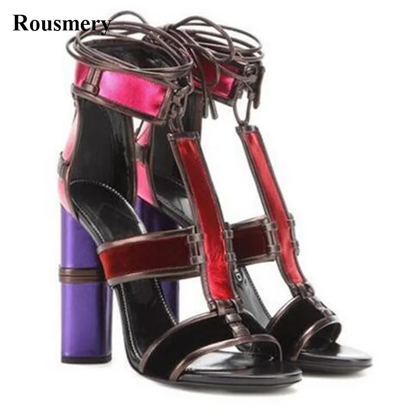 

New Fashion Women Open Toe Straps Design Ankle Strap Thick Heel Sandals Denim Lace-up Strap Combined High Heel Gladiator Sandals