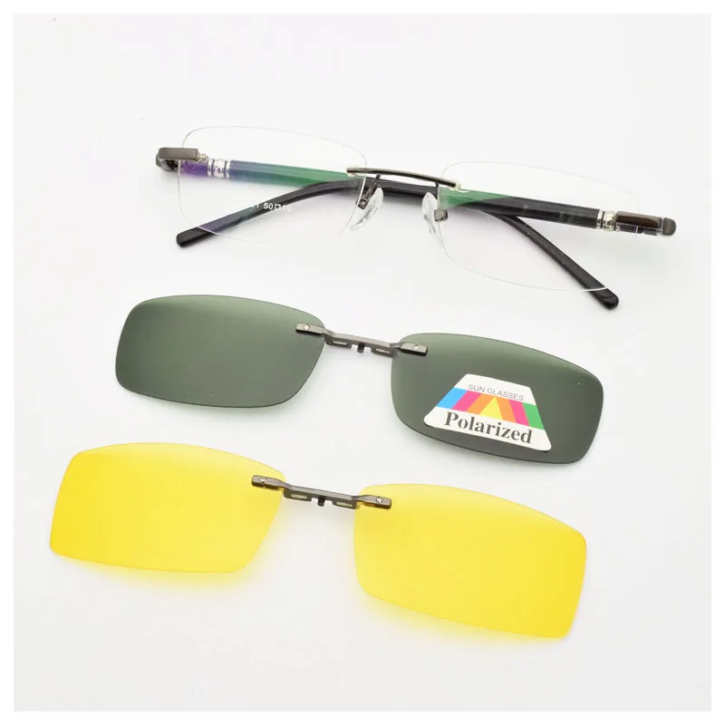 Rimless Glasses Eyeglasses Small Optical Spectacles Yellow night vision goggles Magnetic Polarized Sunglasses Clip UV400 Goggles