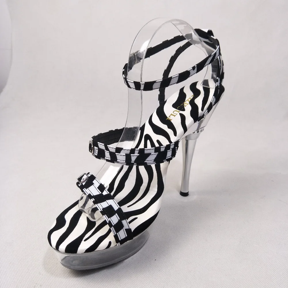 Classic Zebra Pattern Temptation Sandals Ultra Thin High Heels Platform Shoes 5 Inch Sexy Crystal Shoes