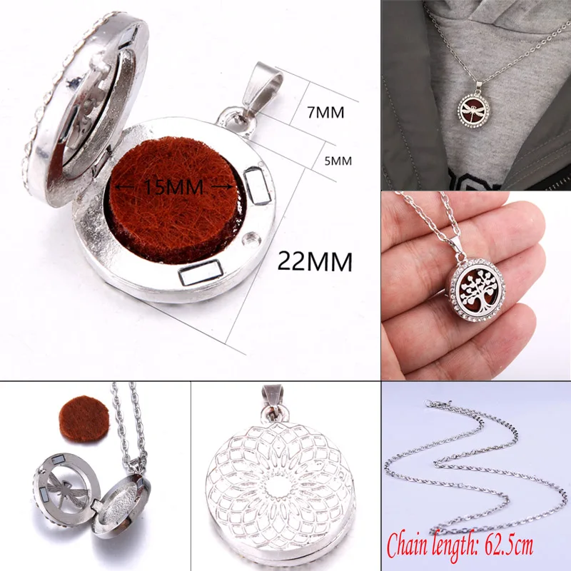 Tree Hollow Out Aromatherapy Diffuser Necklace Jewelry Perfume Locket Pendant Essential Oil Scent Locket Necklace With Pads