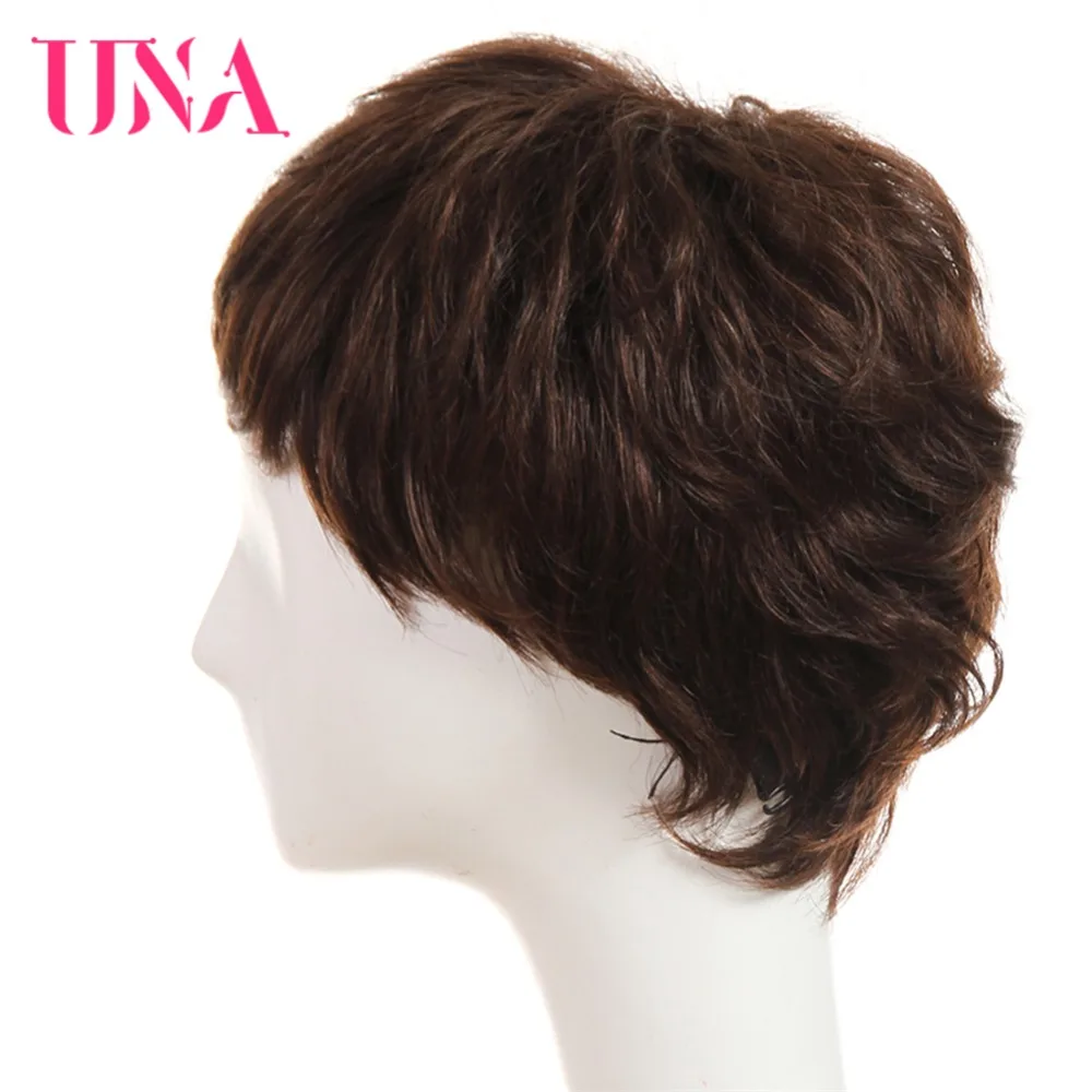 UNA Short Human Hair Wigs For Women Remy Natural Wavy Human Hair Indian Human Hair Wigs Machine Hair Wigs 6\