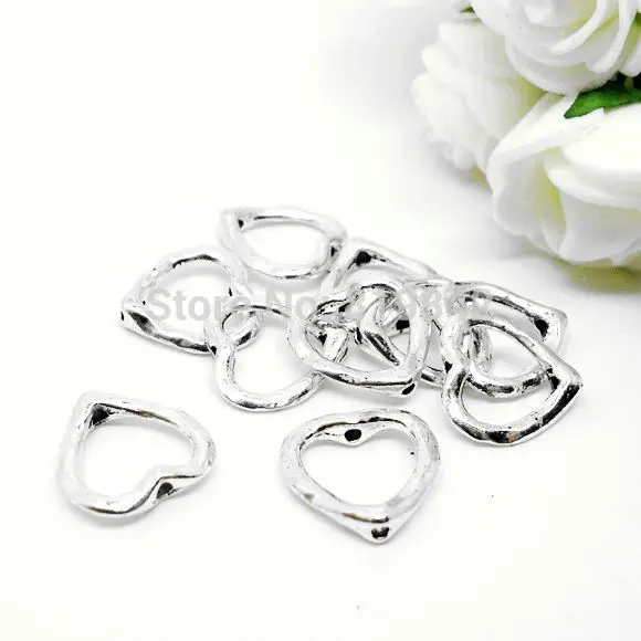 Free Shipping 50pcs/lot 14x14mm Antique Silver Love Heart Bead Frames Jewelry Findings J0129