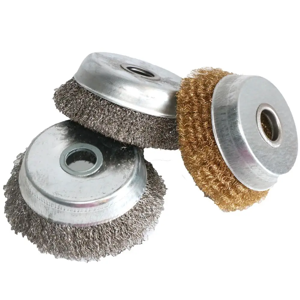 1PC Crimped Wire Wheel Cup Brush Stainless Steel brass Bowl shape Hole 22/16 For Angle Grinder Metal removal rust paint