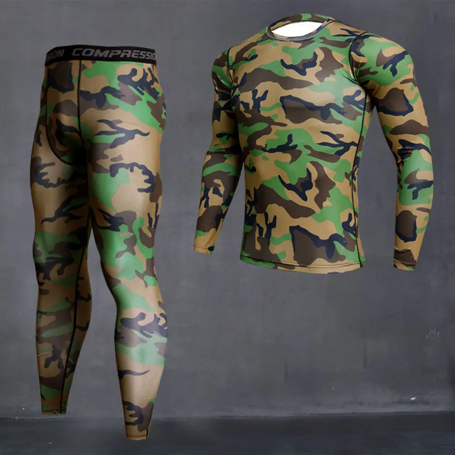 Men\'s Camouflage Thermal Underwear Set Long Johns Winter Thermal Underwear Base Layer Men Sports Compression Long Sleeve Shirts