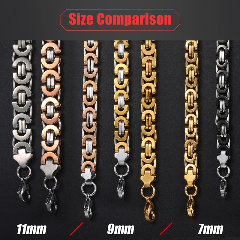 Trendsmax 7/9/11mm Byzantine Necklace for Men Stainless Steel Chain Gold Color Black 2018 Fashion Men Jewelry Gift 18-36\