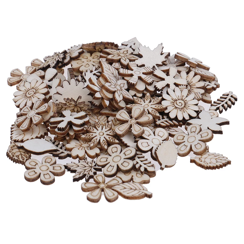 Vendita calda 100pcs di Legno di Figura Del Mestiere Decorazione di Cerimonia Nuziale del Taglio del Laser di Legno Fiori e foglie Abbellimento