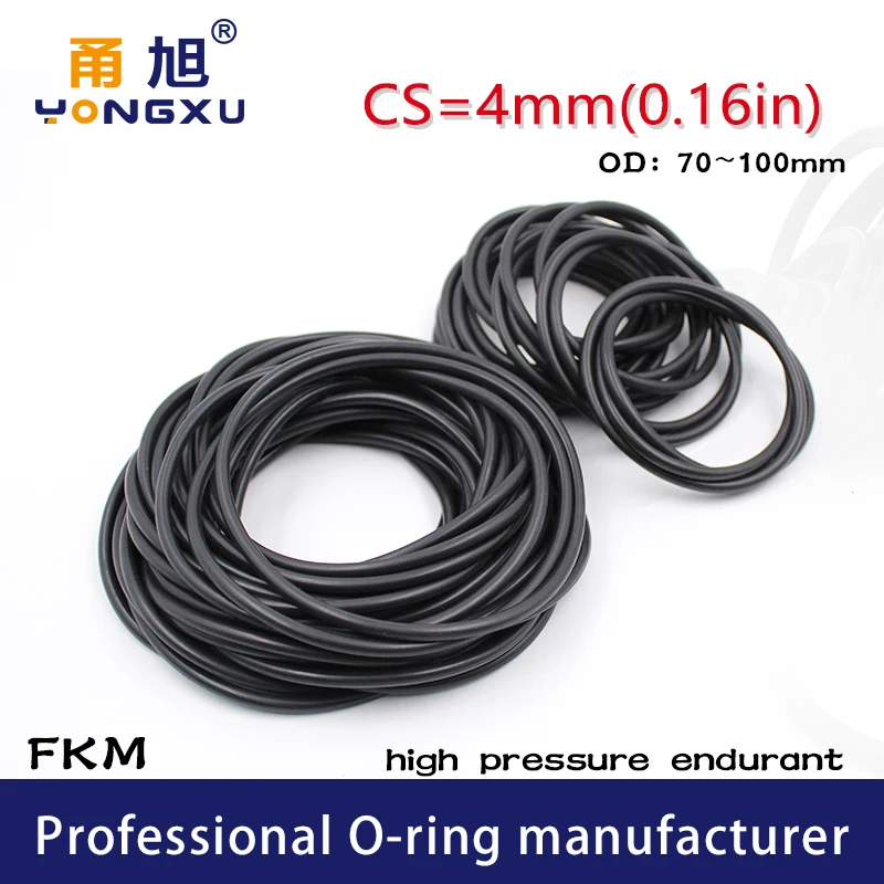 Fluorine rubber Ring Black FKM O-ring Seal CS4mm OD70/75/80/85/90/95/100*4mm ORing Seal Gasket Oil Ring Fuel Sealing Washer