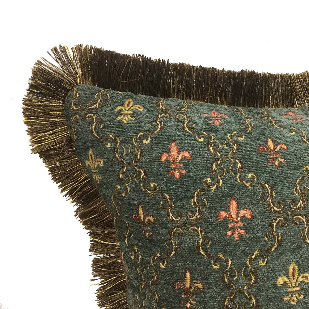 Classic Home Vintage Cushion Cover Small Flower Dark Green Soft Chenille Throw Woven Sofa Decorative Pillow Case 45x45cm