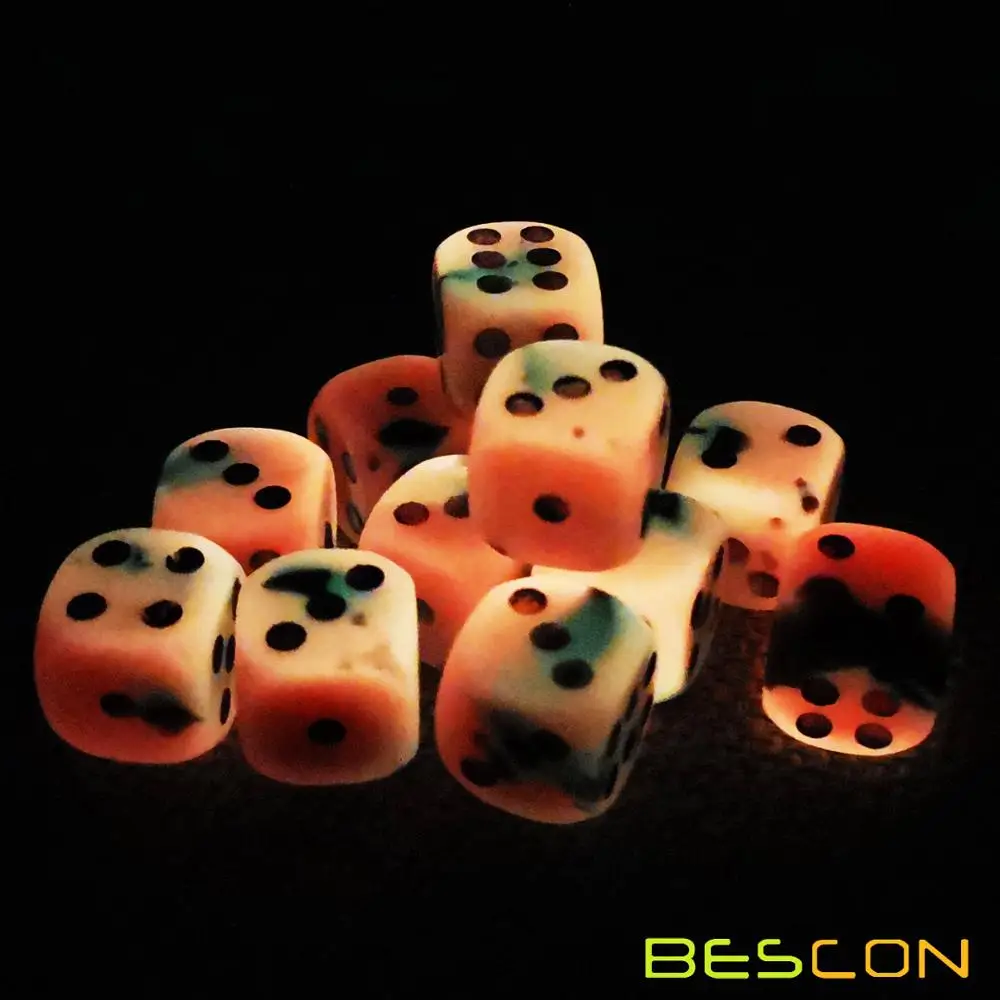 BESCON TWO TONE ลูกเต๋าเรืองแสง D6 16mm 12pcs ชุด ROCKS, 16mm หกด้าน Die (12) บล็อกของลูกเต๋าเรืองแสง