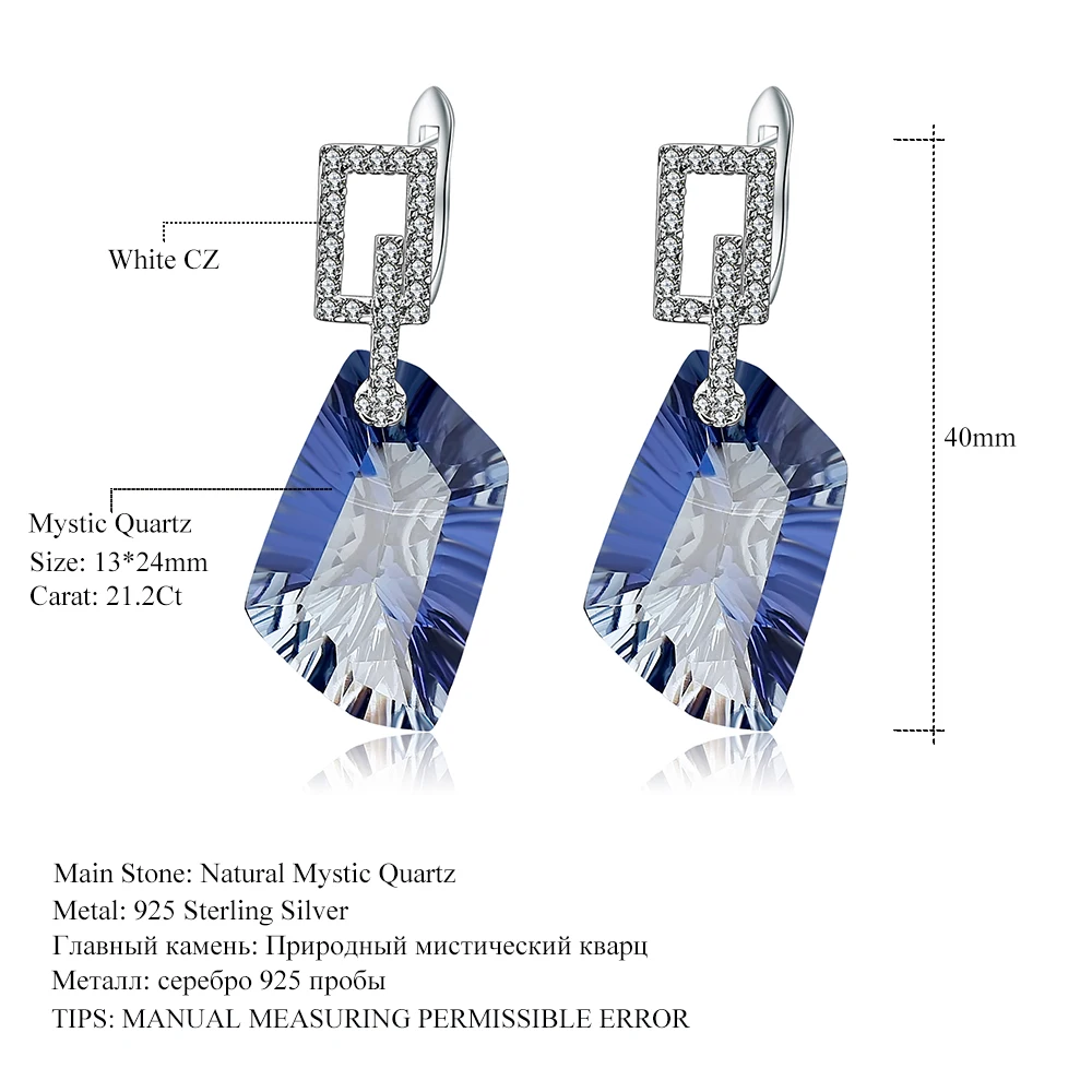 GEM'S BALLET 42.40Ct Natural Iolite Blue Mystic Quartz Gemstone Drop Earrings 925 Sterling Silver Fine Jewelry for Women