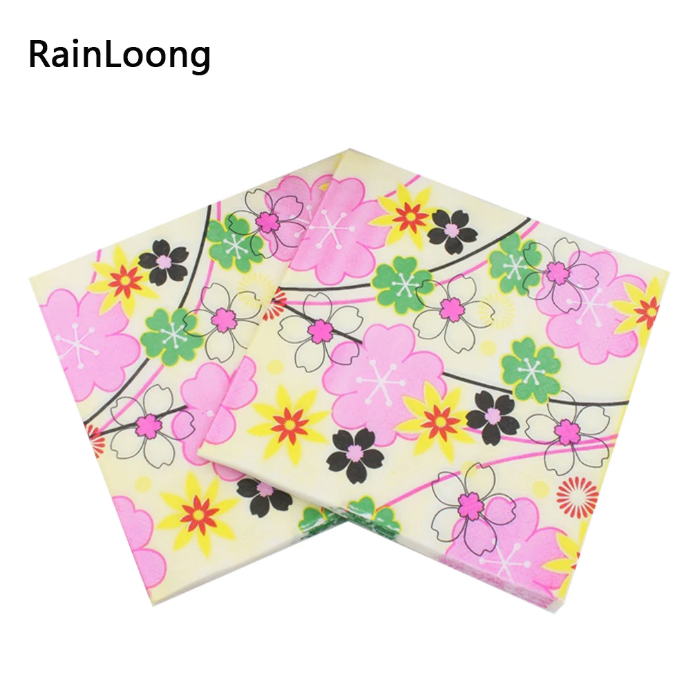 [RainLoong] Printed Paper Napkin Flower Para Festas & Party Supply Accessories Tissue Servilleta 33*33cm 1 pack (20pcs/pack)