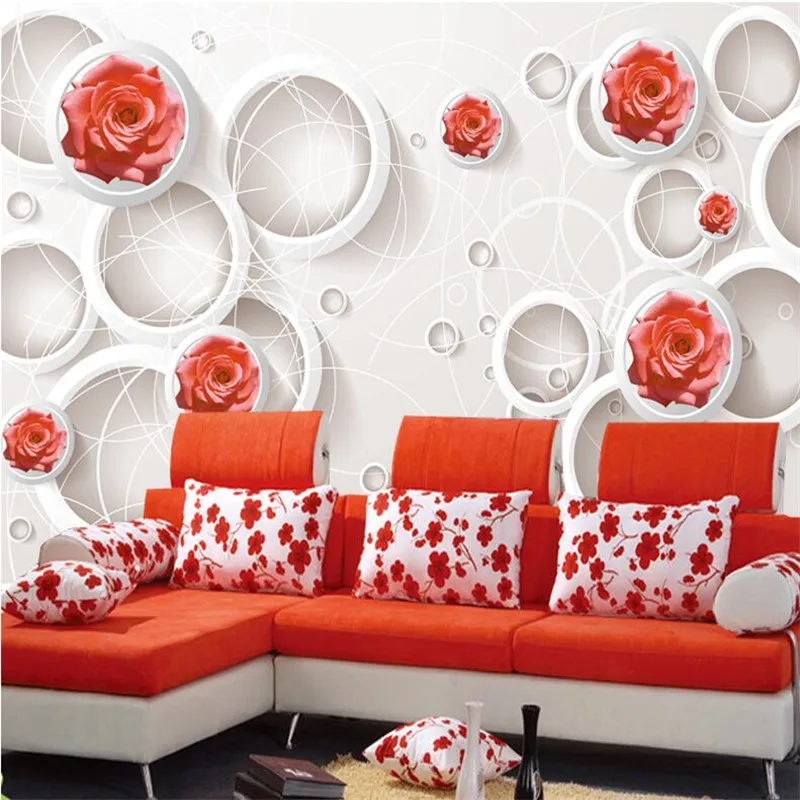 

beibehang Custom photo wallpaper 3D stereoscopic rose flower circle decorative mural background wall paper painting for living