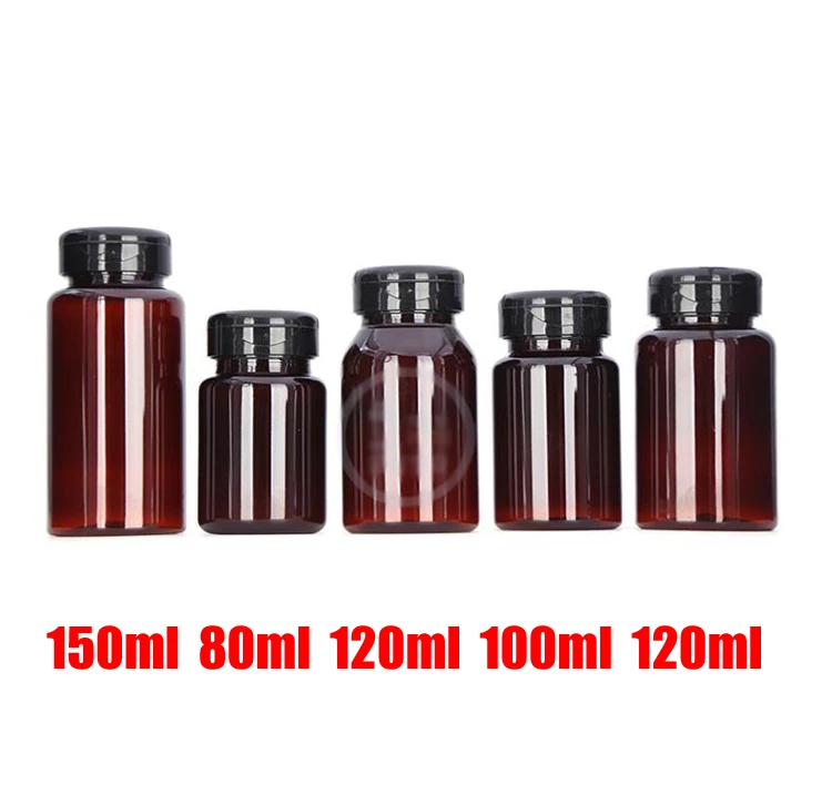 

100pcs Amber Color PET Medicine Bottles,Capsules/Pills/Powder/Vitamin Plastic Bottles -- Black Flip Cap 80ml/100ml/120ml/150ml