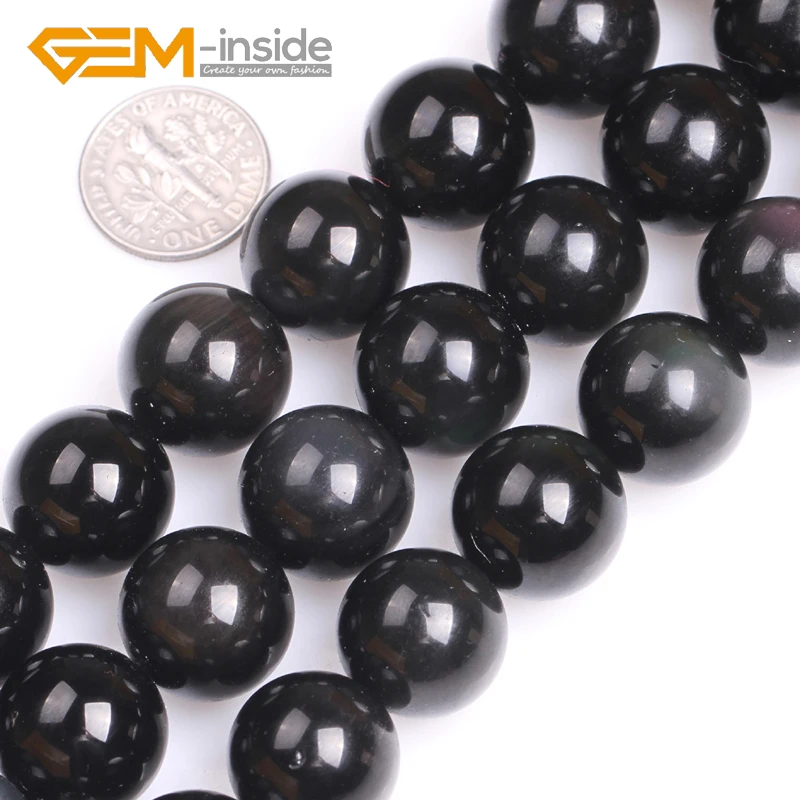 4mm-18mm Wholesale ! Natural Rainbow Black Obsidian Round Shape Loose Beads For Jewelry Making 15\