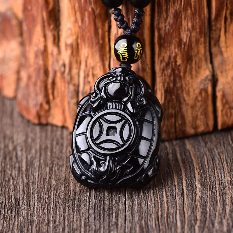 

Wholesale Genuine Black Natural Obsidian Stone Necklace Money Turtle Amulet Pendants Longevity for Men Women Fashion Jewelry