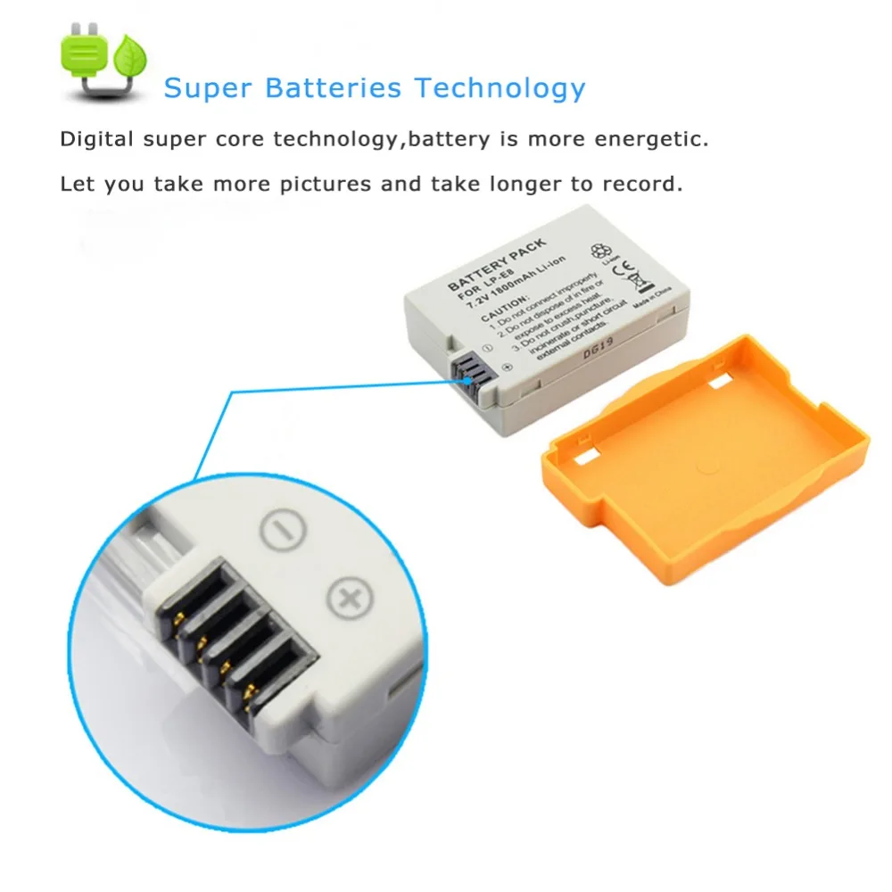 LP-E8 LPE8 Rechargeable Camera Battery 7.2V 1800mAh Lithium for Canon EOS 550D 600D 650D 700D EOS Rebel t2i t3i t4i t5i  X6I