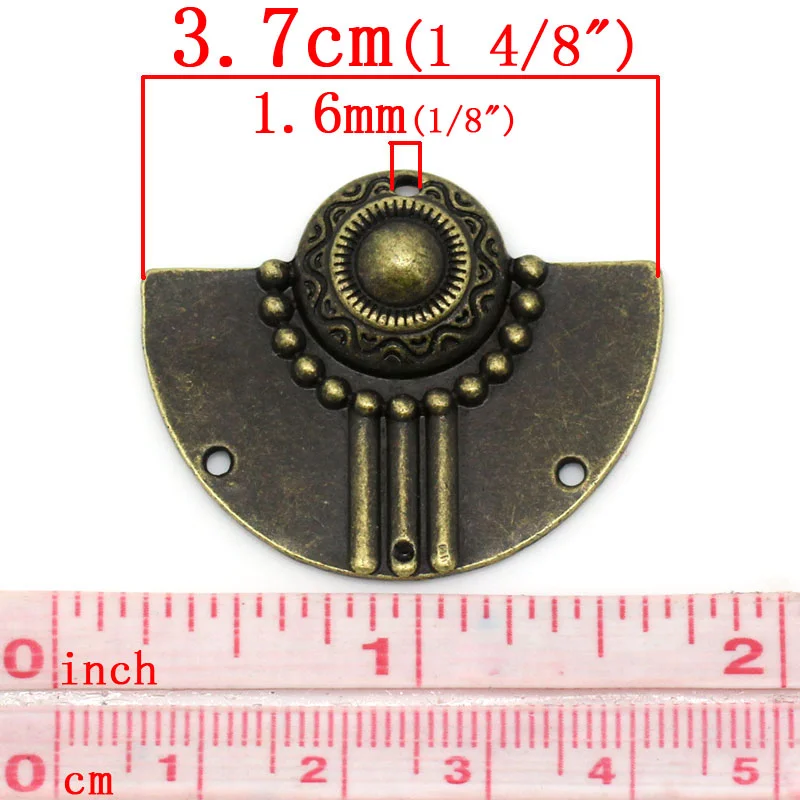 DoreenBeads Connectors Findings Antique Bronze 3 Holes Pattern Carved 3.7x3cm,10PCs (B25653), yiwu