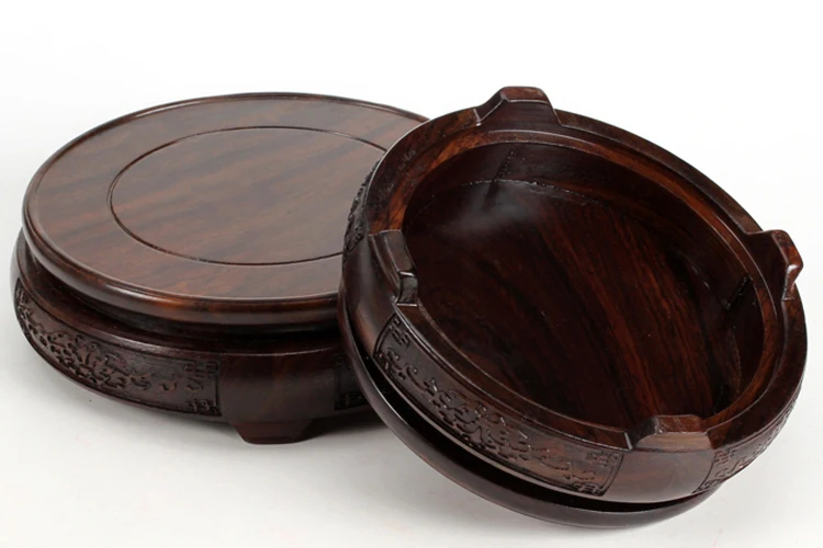 7.8-24cm Diameter Ebony Carved Base With Flower Pattern Craftwork Solid Wood Base Flower Vases Stone Jade Teapot Aquarium Base