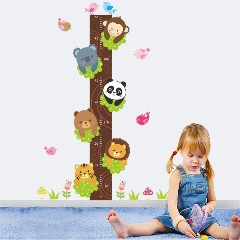 

forest panda tiger lion monkey height measure wall stickers for kids rooms decor cartoon animals growth chart wall decals poster