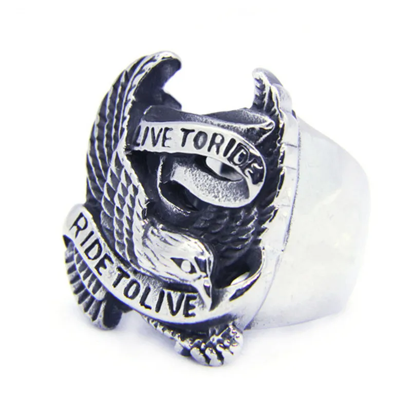 1pc Dropship Live To Ride Eagle Ring 316L Stainless Steel Fashion Hiphot Style Biker Ring