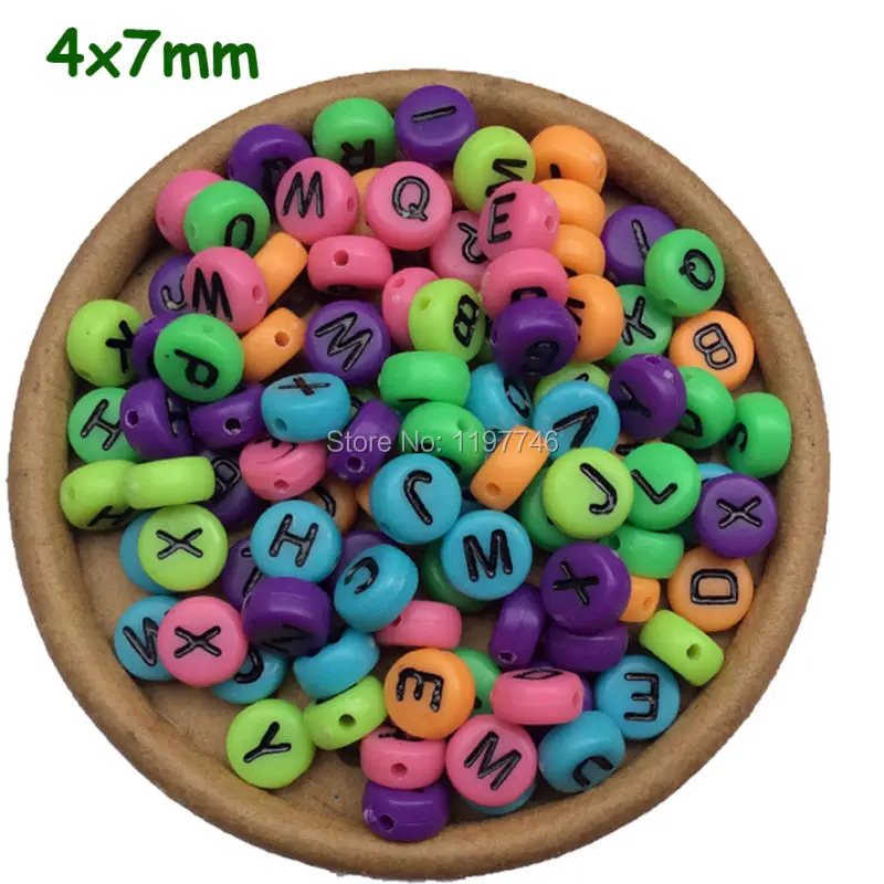 

Letter bead charm neon Single Round Acrylic Colorful Alphabet Letters Spacer Beads for DIY Jewelry Making Finding 100pcs 4x7mm