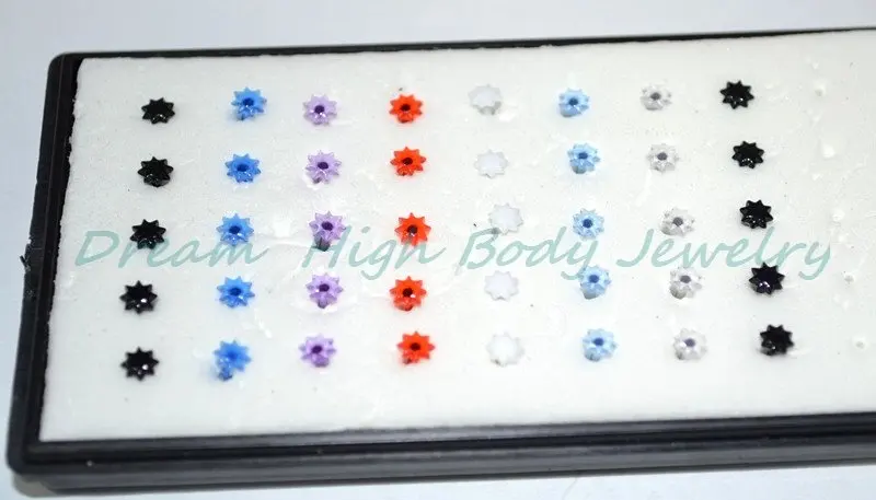 

UV Acrylic Flower Nose Rings Screw Mixed Color 40pcs/box Free Shpping Nose Stud Piercing For Women Girl