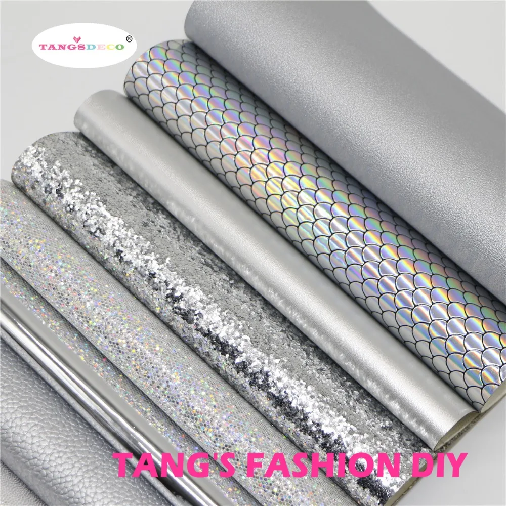 10pcs---20x22cm Silver Color Mix DIY Synthetic Faux PU Leather Set