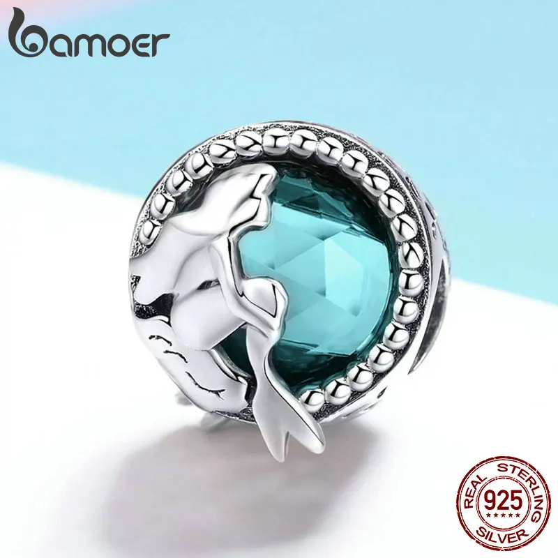 BAMOER Hot Sale 925 Sterling Silver Mermaid's Missing Round Charms Beads fit Women Bracelets Necklaces DIY Jewelry Making SCC894