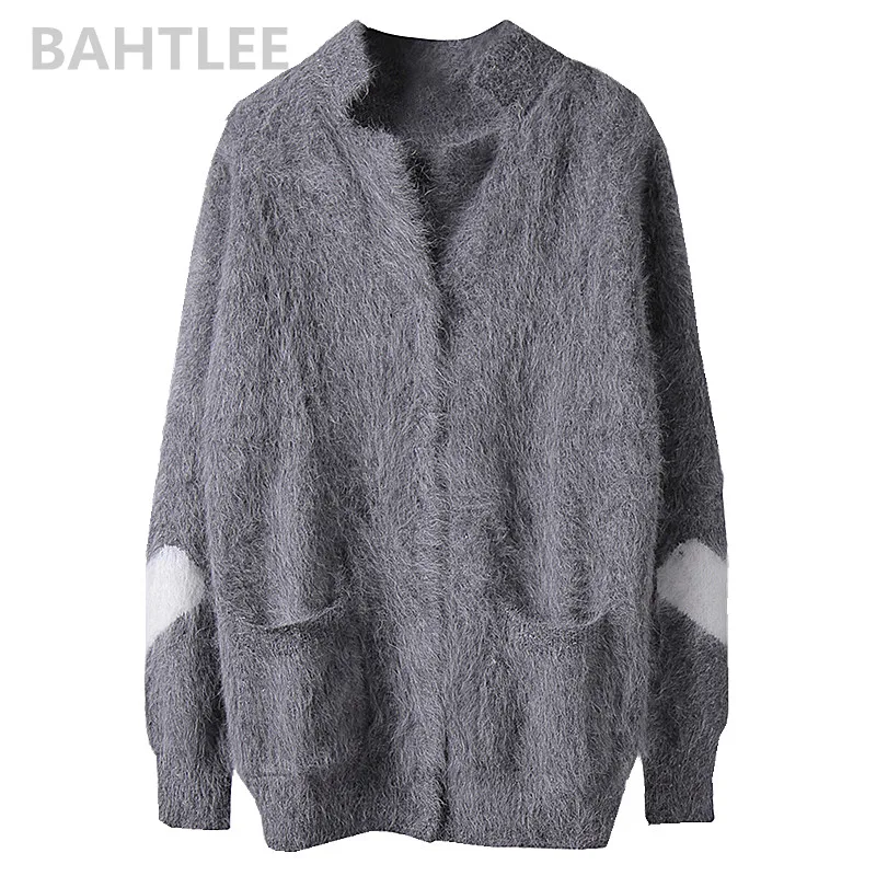 BAHTLEE-Women\'s Angora Jumper Cardigans, Knitting Sweater, Loose, Casual, Heart Pattern, Turn Down Collar, Keep Warm, Autumn, Wi