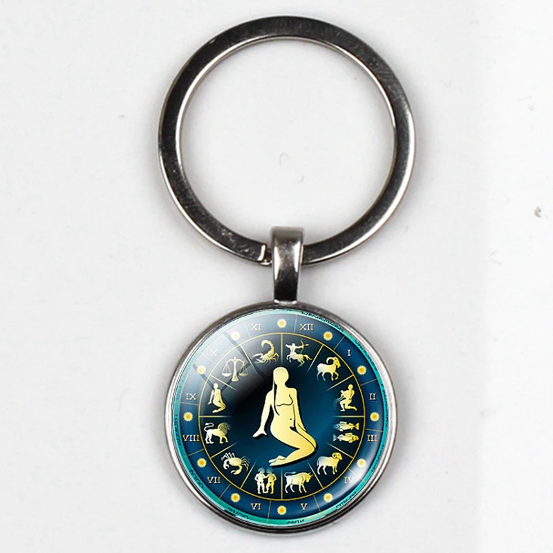 Fashion Jewelry 12 Constellation Key Chain Charm Zodiac Sign Keychain Car Crystal wallet handbag Pendant Man Woman Favorite Gift
