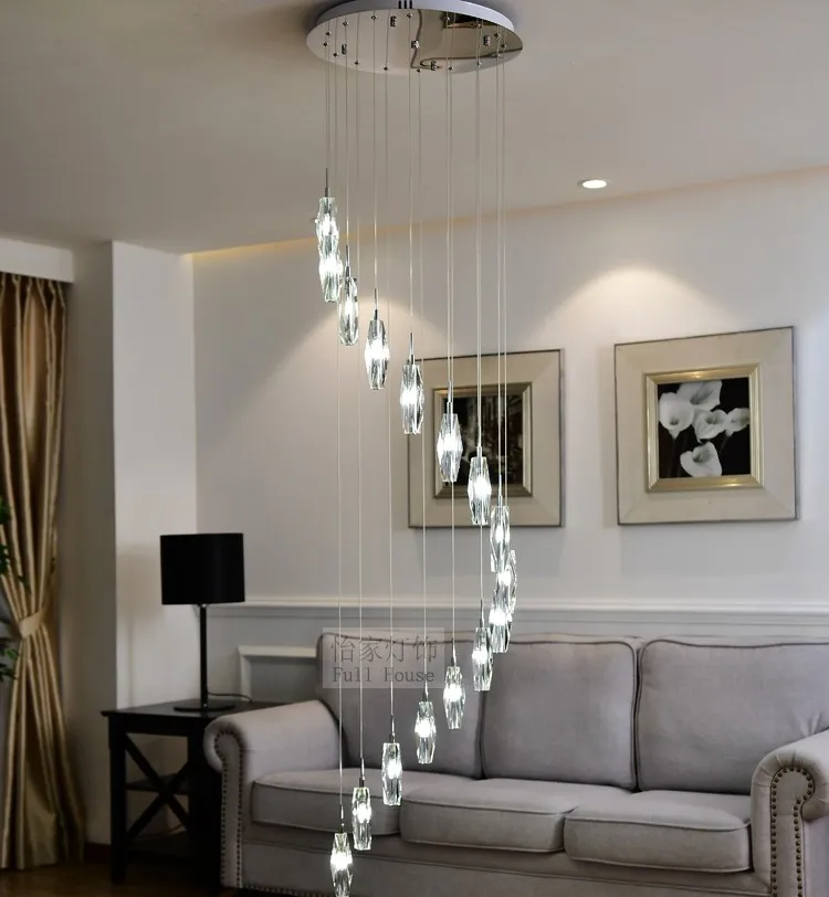 Long Large diamond crystal lighting Spiral pendant lamp for stairwell hanging light Hotel stairway  G4 LED pendant lights lustre