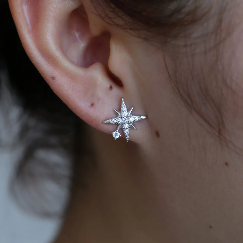 

Sparking lovely cute cz star earring studs 2018 fashion modern jewelry design 925 sterling silver adorablel girl ear jewelry