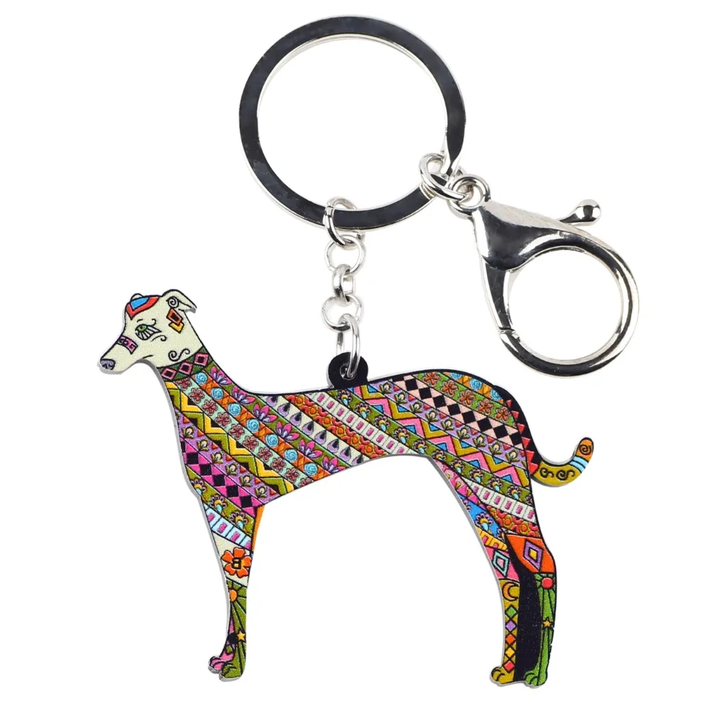 WEVENI Acrylic Printing Greyhound Dog Key Chain Key Ring Bag Party Charm Man Keychain Accessories New Trendy Jewelry For Women