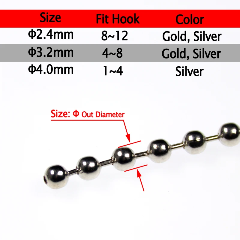 45cm/pc Sinking Fly Tying Bead Chain Head Streamer Nymph Zonker Tying Bead Eyes Metal 3mm 4mm Gold Silver Fly Fishing Materials