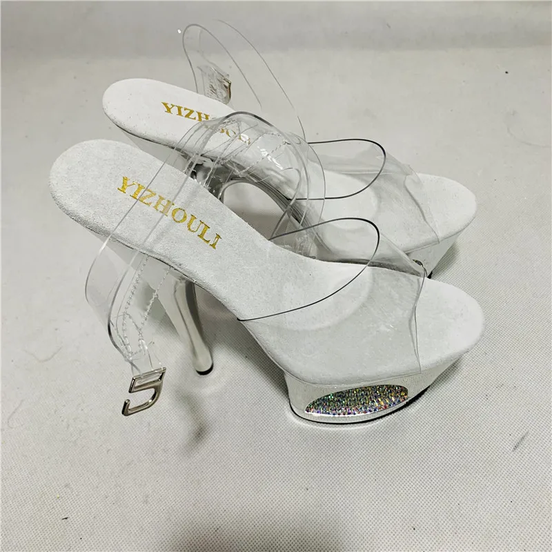 17 cm electroplated hollow waterproof platform with high-heeled buckle sandals, stage show dancing shoes