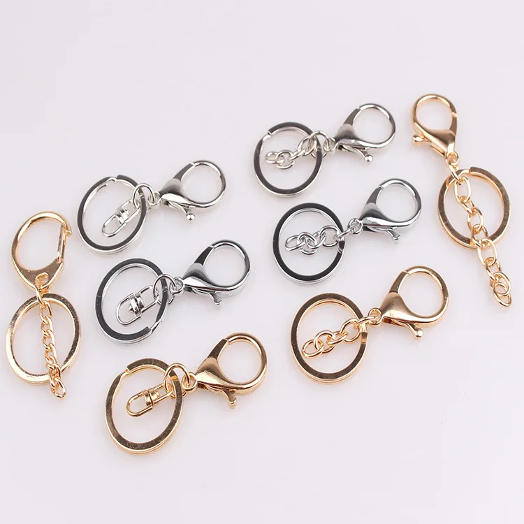 20pcs 30mm Lobster Clasp Keychain Key Chains Hook Keyrings Round Golden Silver-Plate for Jewelry Making