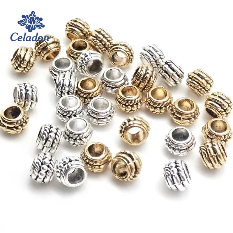 30pcs/lot 6*8mm Three Layer  Oblate Beads Zinc Alloy Metal Spacer Beads for DIY Bracelet Necklace Jewelry Findings Making