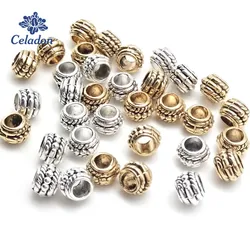 30pcs/lot 6*8mm Three Layer  Oblate Beads Zinc Alloy Metal Spacer Beads for DIY Bracelet Necklace Jewelry Findings Making