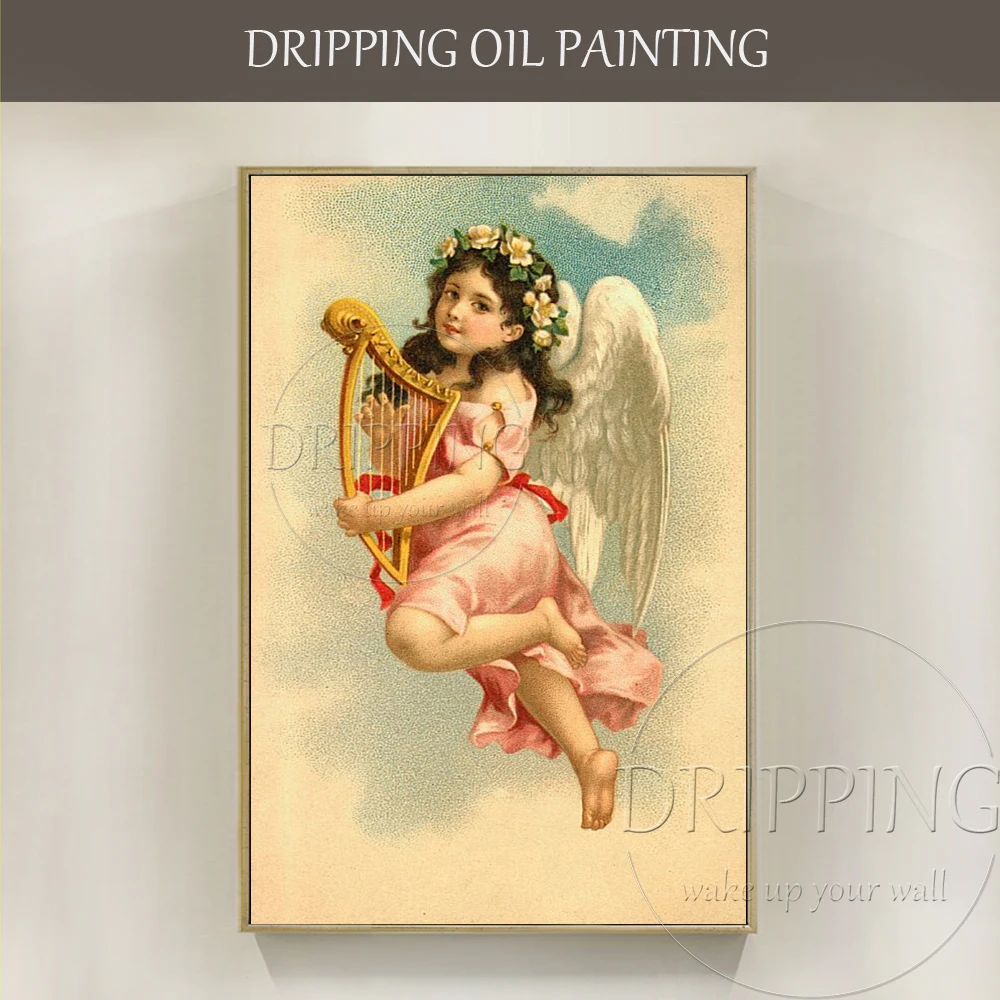 

Luxury Artwork Hand-painted High Quality Vintage Religious Angel Oil Painting on Canvas Vintage Wall Painting for Living Room