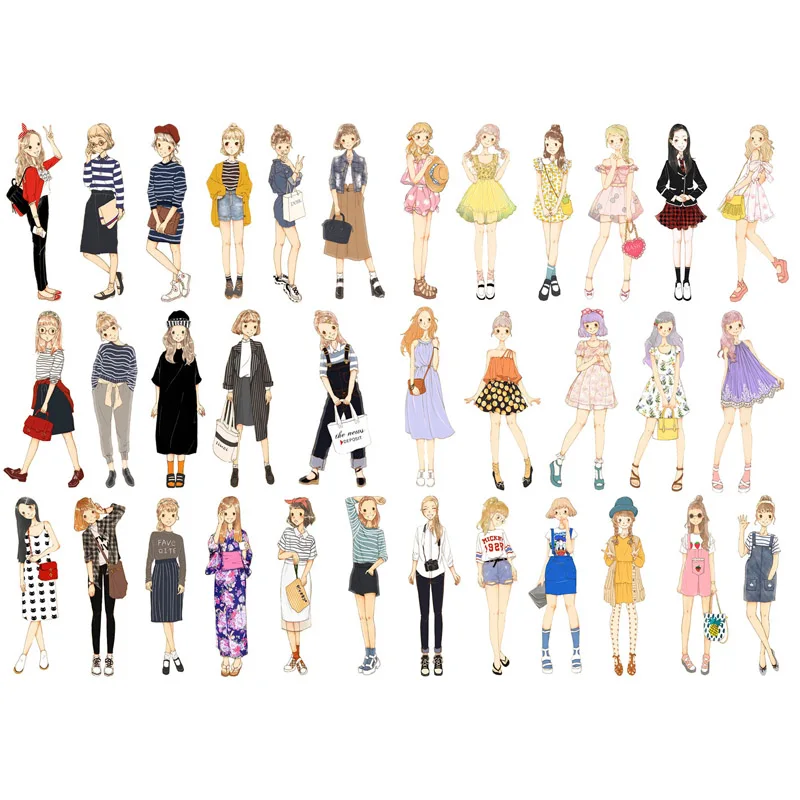 1 PCS Cartoon School Girls Decoration Cute Aesthetic Book Journal Stickers Scrapbooking Stationery Sticker Flakes Art Supplies