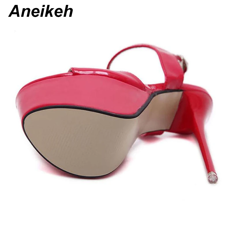 Aneikeh 16cm Ultra High Heels Sandals For Women Summer Sexy platform Wedge Club Shoes Woman Patent Leather Sandals