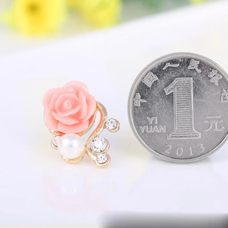 Grace Jun High Quality Fashion Rose Flower Shape Clip on Earrings Without Piercing for Women Party Luxury Jewelry Ear Clip New